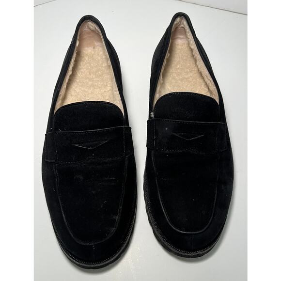 Unutzer Shearling Lined Black Suede Loafers Size 39 US Size 8.5 - Picture 2 of 5